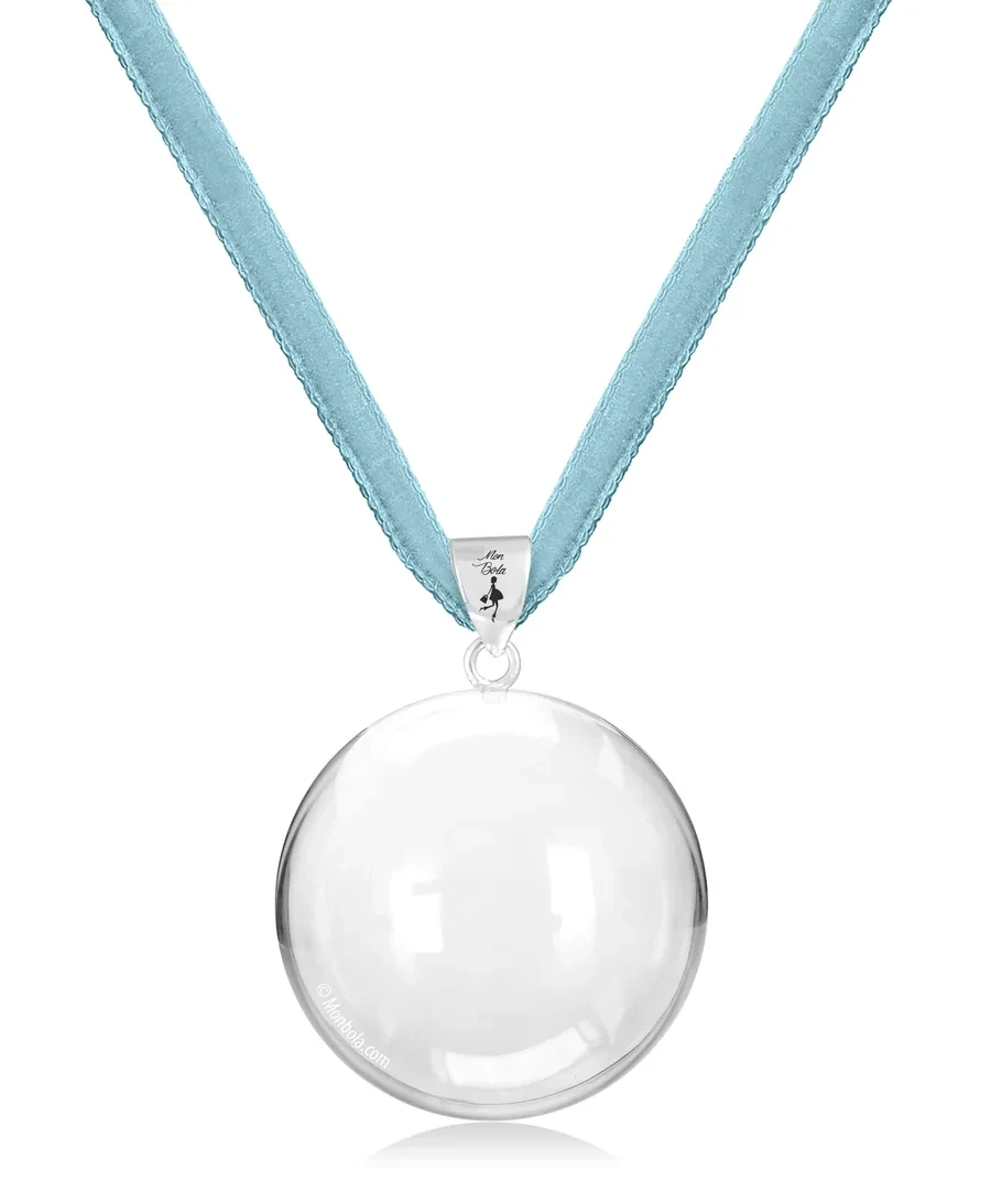 Cordon velours, bola de grossesse, bleu clair, argent