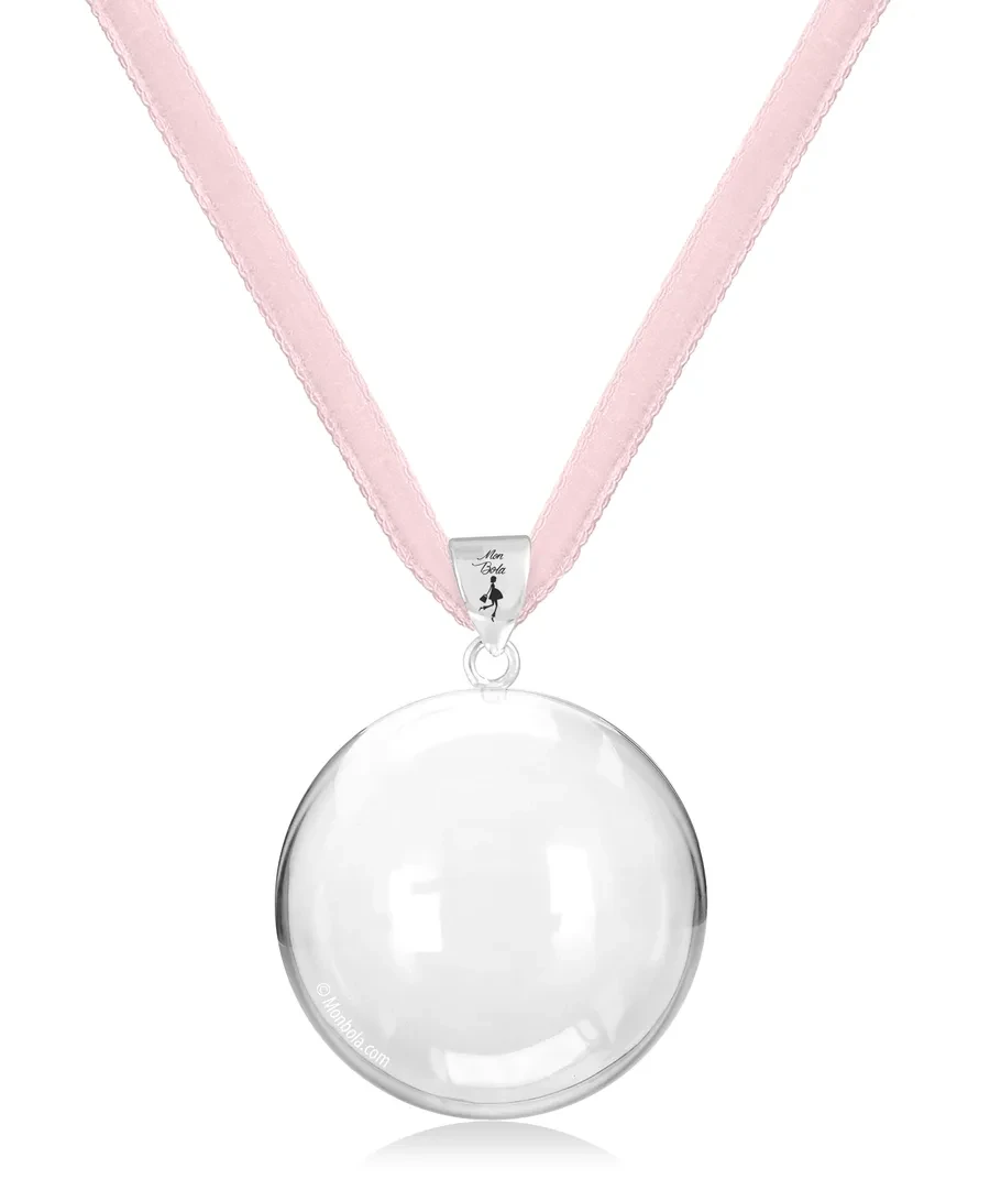 Cordon velours, bola de grossesse, rose clair, argent