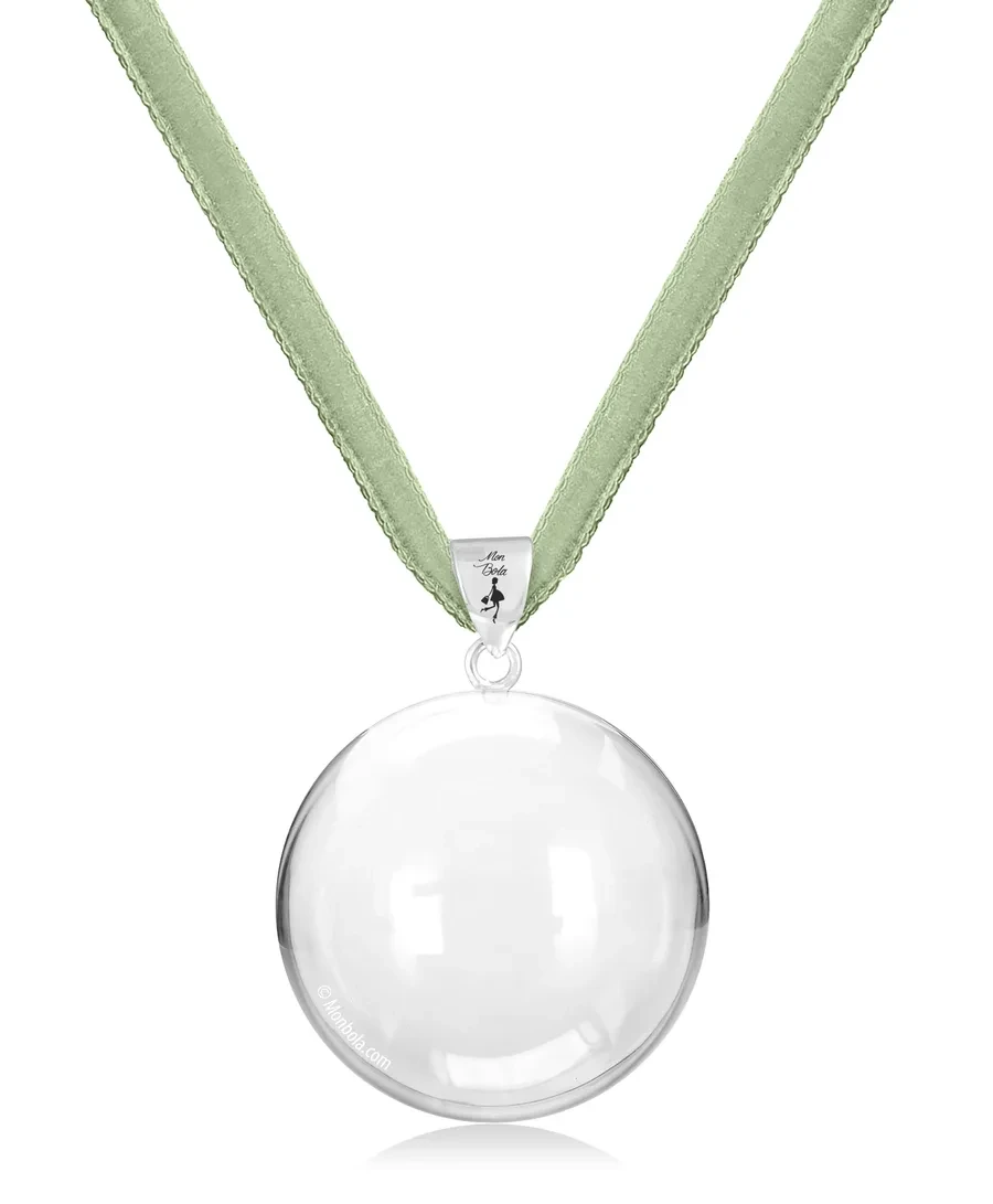 Cordon velours, bola de grossesse, vert d'eau, argent