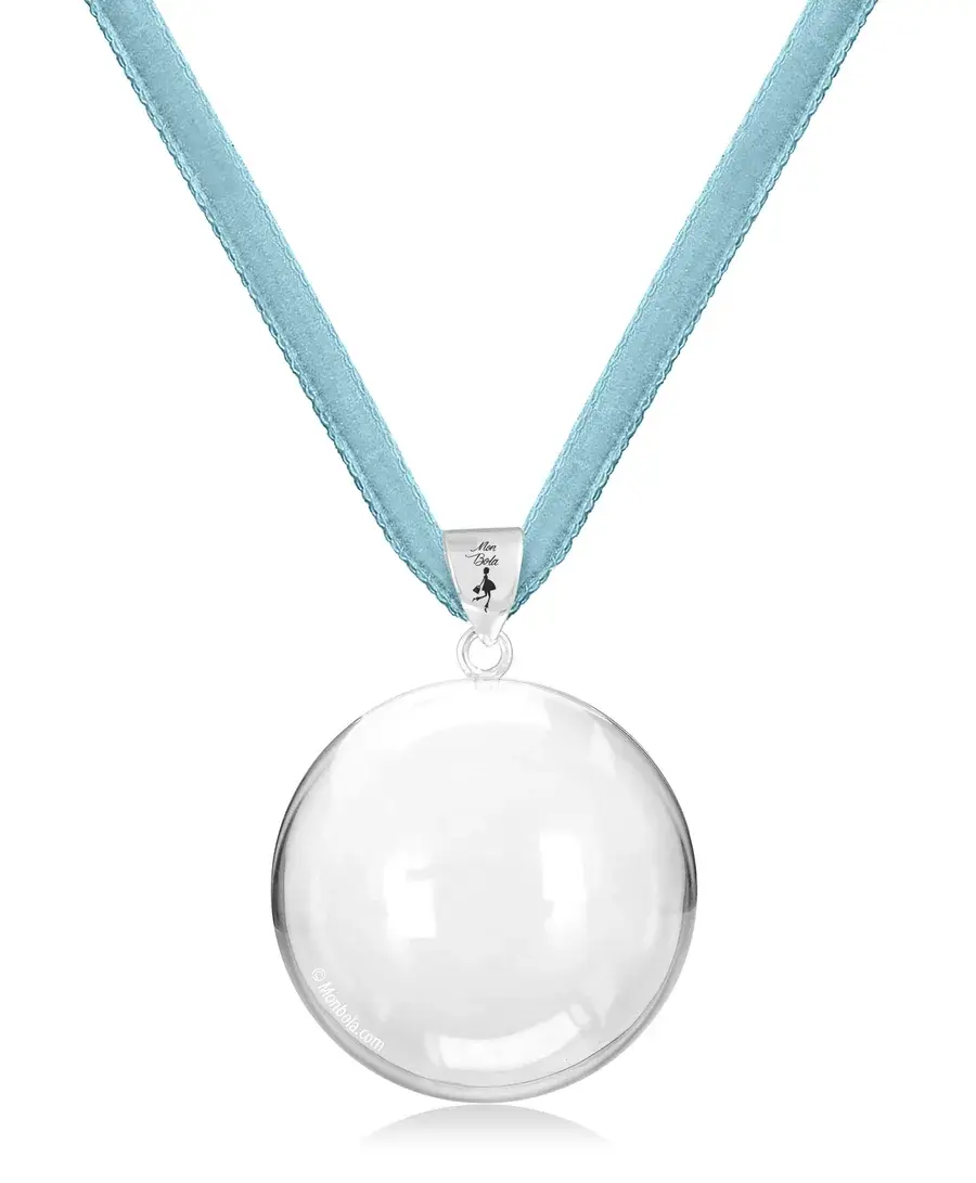 Cordon velours, bola de grossesse, bleu clair, argent