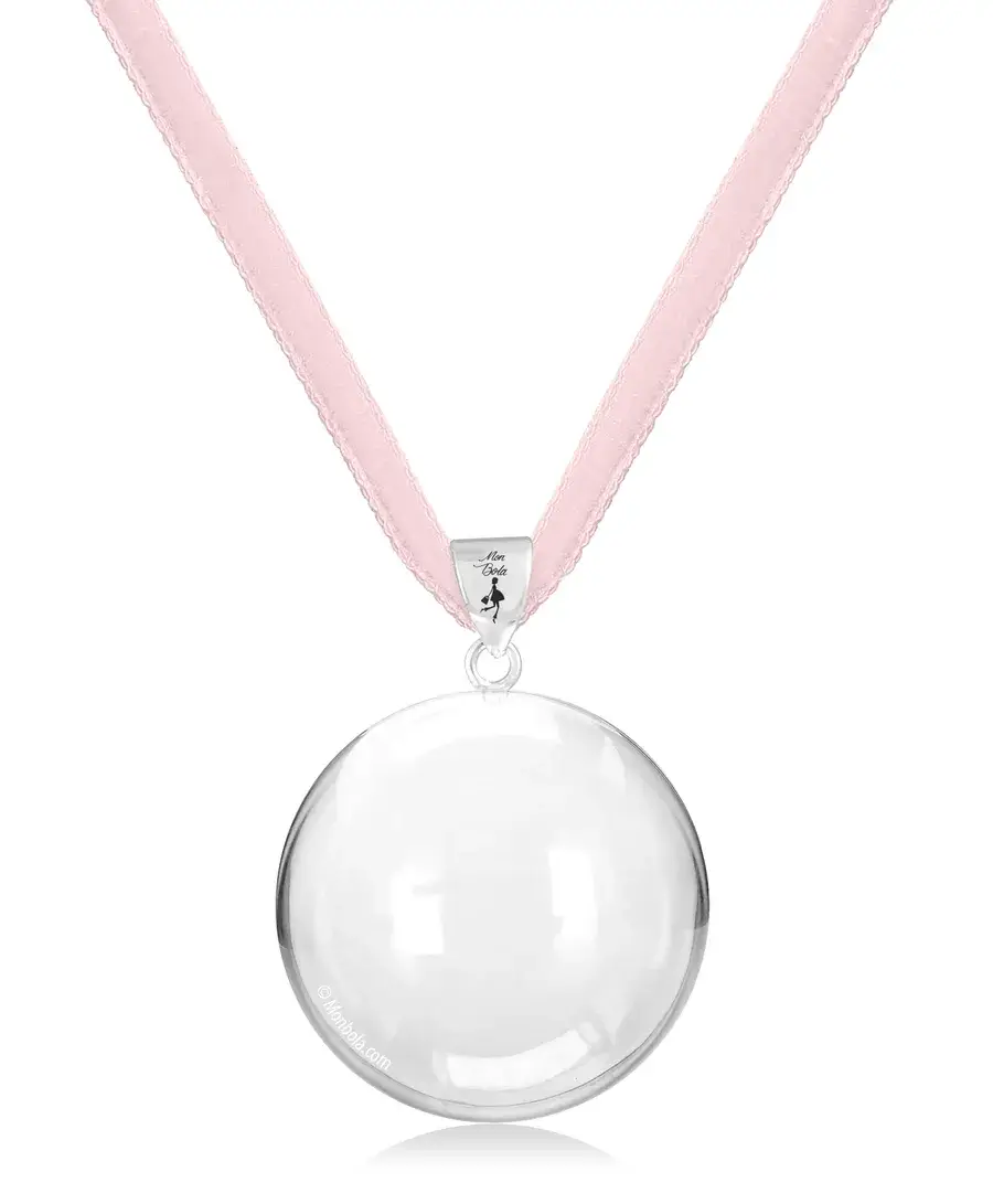 Cordon velours, bola de grossesse, rose clair, argent